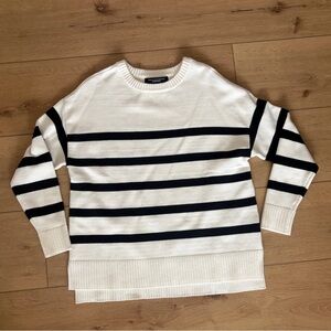 French Connection Black and White Striped Crewneck Sweater